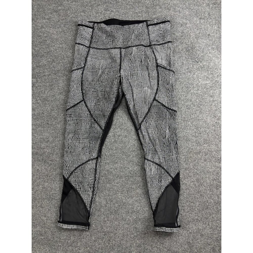 Lululemon Leggings Womens 10‎ Black Geometric Mesh Ankle Yoga Running Gym